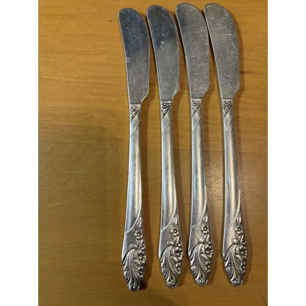 Lot 4 Oneida Community Evening Star Silver plate Master Butter Knives 7